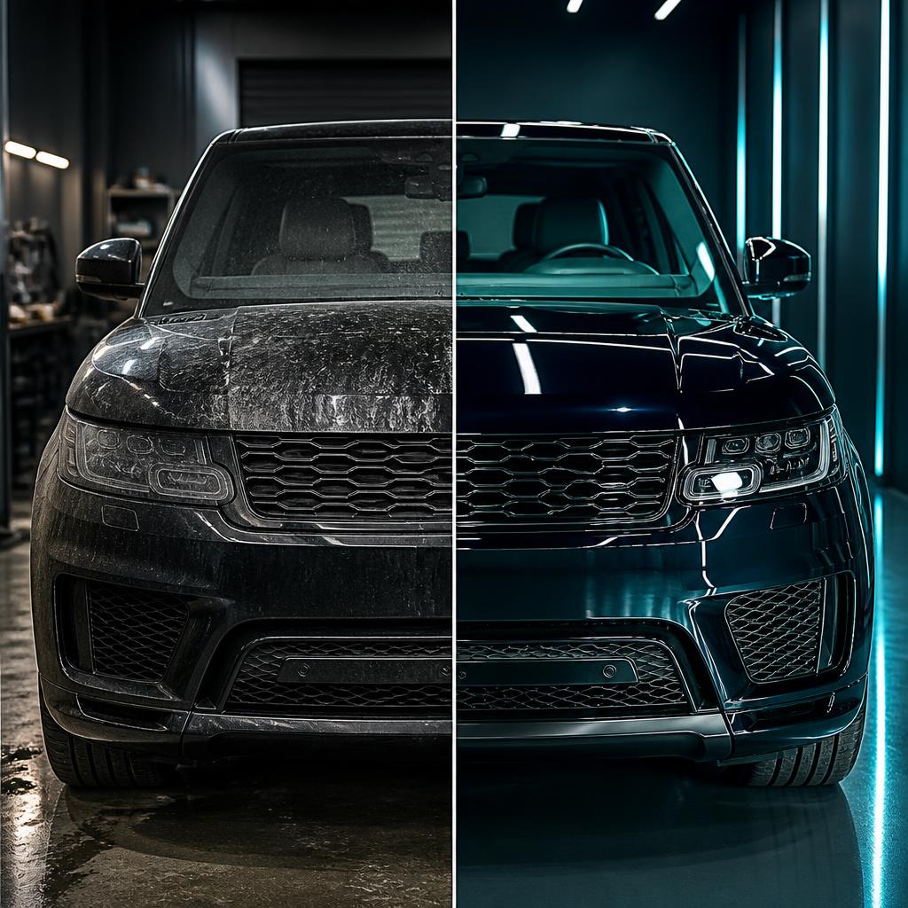 Full detail before and after — dull paint restored to a showroom shine